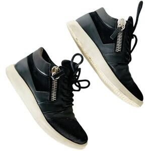 GIUSEPPE ZANOTTI Black White Leather Fabric Zipper Zip Lace Up Sneakers Shoes 37